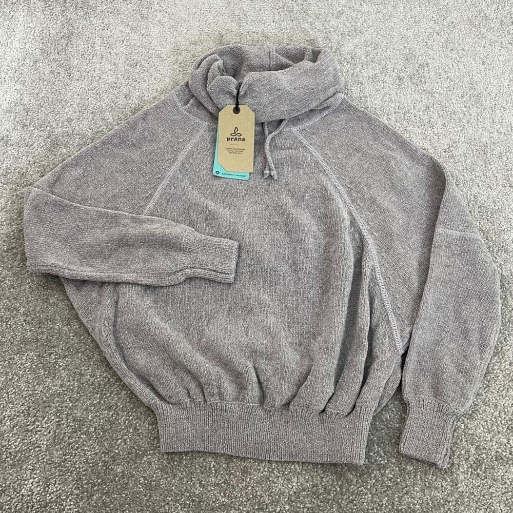 Prana Sweater Womens Extra Small Cowl Neck Organic Cotton Drawstring Auberon